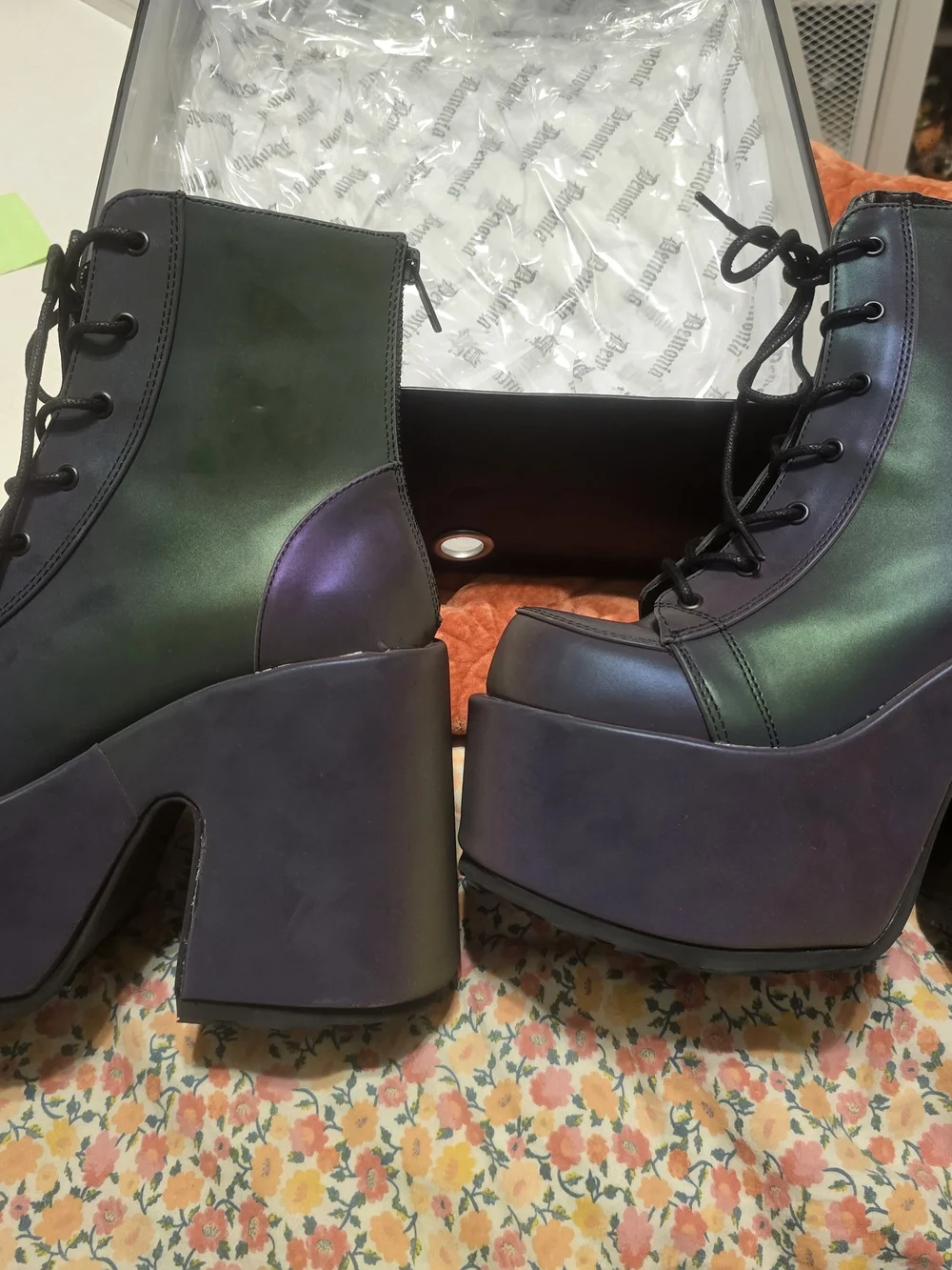 Demonia Camel 203 Green Multicolor Reflective Sz 9